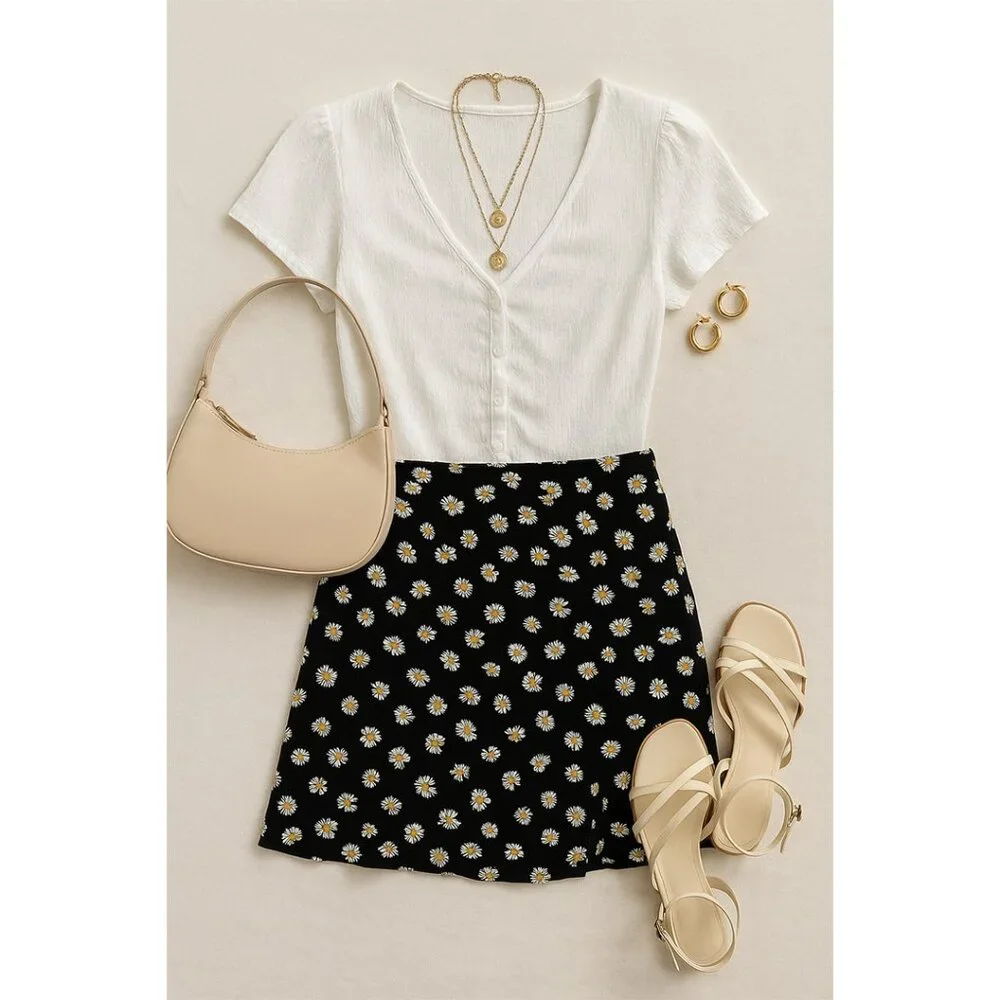 Hollister Mini Skirt | Ultra High Rise Daisy Print | Size Medium